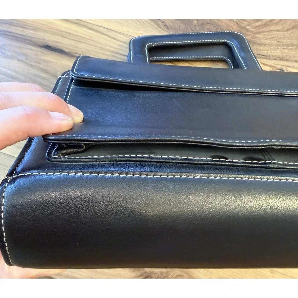 Franklin Covey Full Grain Leather Zip Planner Binder Organizer Black